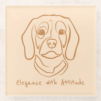 Beagle Line Art, Elegance with Attitude Glass Coaster