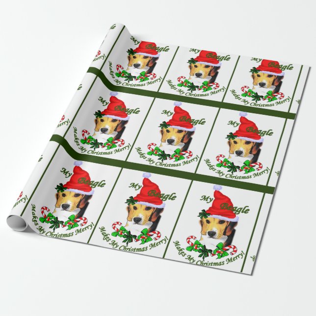 Beagle Lovers Christmas Merry Wrapping Paper (Unrolled)