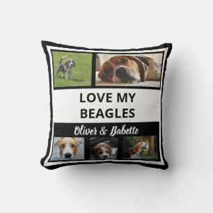 Beagle Lovers Puppy Dog Modern Black White Collage Throw Pillow