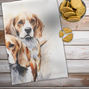 Beagle Lover's Watercolor Dog Art Kitchen Towel