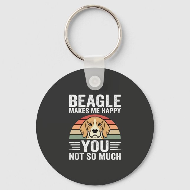 Beagle Makes Me Happy Dog Lover Keychain (Front)