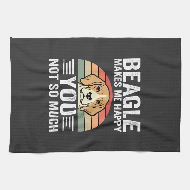 Beagle Makes Me Happy Dog Lover Kitchen Towel (Horizontal)