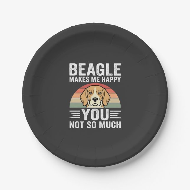 Beagle Makes Me Happy Dog Lover Paper Plate (Front)
