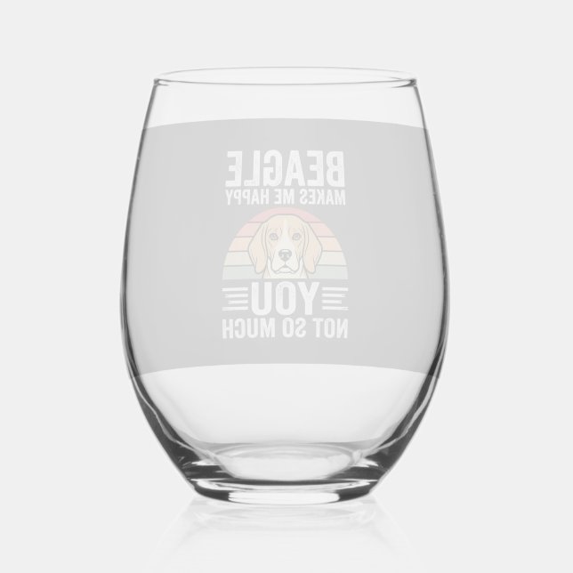 Beagle Makes Me Happy Dog Lover Stemless Wine Glass (Front)
