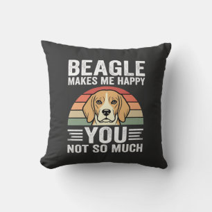 Beagle Makes Me Happy Dog Lover Throw Pillow