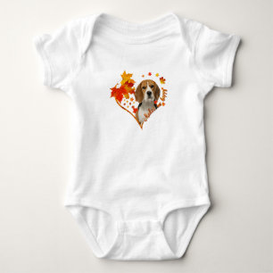 Beagle Makes Me Happy Fall Heart Leaves  Baby Bodysuit