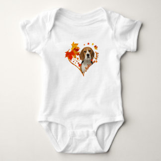 Beagle Makes Me Happy Fall Heart Leaves Baby Bodysuit
