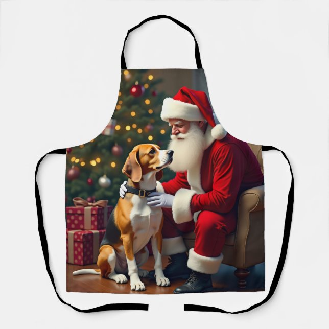 Beagle Meets Santa Christmas Painting Apron (Front)