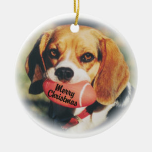 Beagle Merry Christmas Football Toy Ornament
