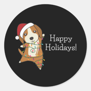 Beagle Merry Christmas Winter Animals Dog Classic  Classic Round Sticker