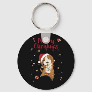 Beagle Merry Christmas Winter Animals Dog Keychain