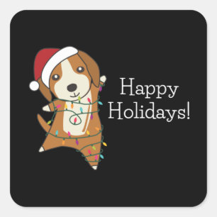 Beagle Merry Christmas Winter Animals Dog Square S Sticker