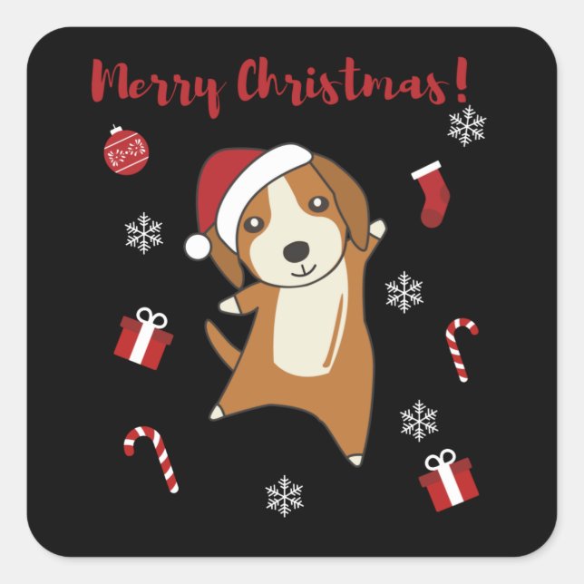 Beagle Merry Christmas Winter Animals Dog Square Sticker (Front)