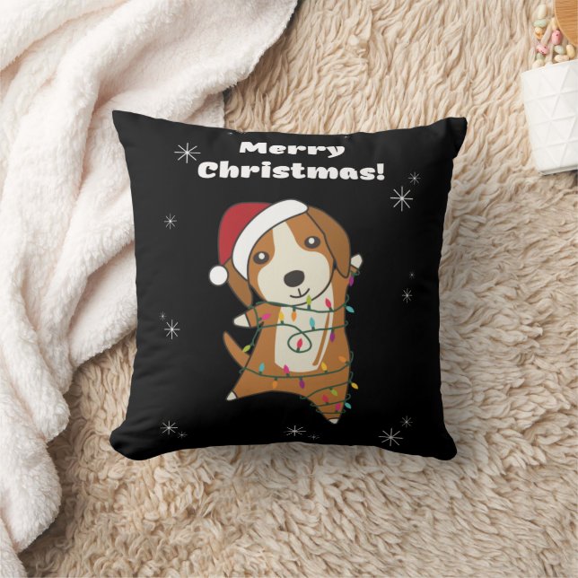 Beagle Merry Christmas Winter Animals Dog Throw Pillow (Blanket)