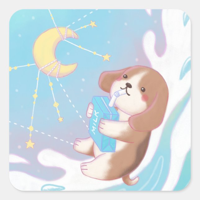 Beagle, Milk & the Moon Square Sticker (Front)