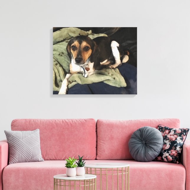 Beagle Mix Dog Low-Poly Digital Art Canvas Print (Insitu(LivingRoom))