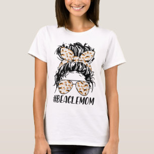 Beagle Mom Messy Bun Hair Dog Mama Pet Owner Mothe T-Shirt
