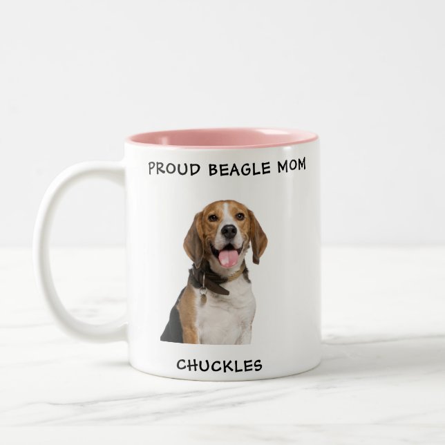 Beagle Mom Personalized Pet Photo Hot Chocolate Two-Tone Coffee Mug (Left)