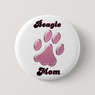 Beagle Mom Pink Pawprint  - Button