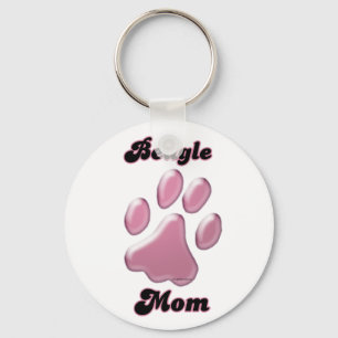 Beagle Mom Pink Pawprint Keychain