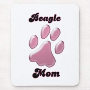 Beagle Mom Pink Pawprint Mouse Pad