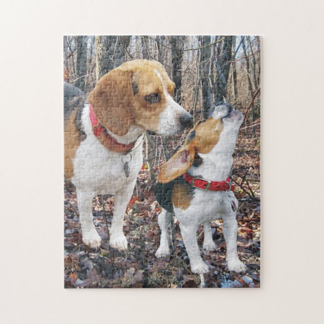 Beagle Mom & Puppy In Woods Jigsaw Puzzle (Vertical)