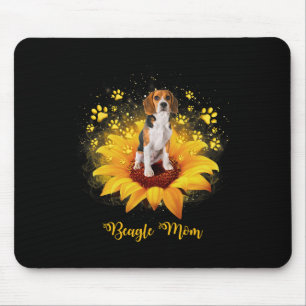 Beagle Mom Sunflower With Dog Paw Mother's Day Mouse Pad