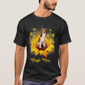 Beagle Mom Sunflower With Dog Paw Mothers Day T-Shirt