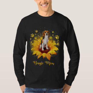 Beagle Mom Sunflower With Dog Paw Mother's Day T-Shirt