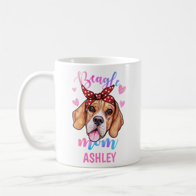 Beagle Mom Watercolor Dog Mom Coffee Mug (Left)
