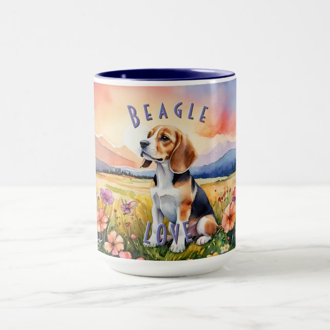 Beagle Mug, Customizable Farm Sunrise Mug (Center)