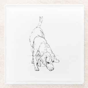Beagle Mug – Hand Drawn Ink Dog  Glass Coaster