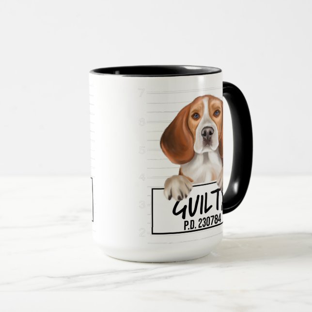 Beagle Mugshot Guilty Dog Mug (Front Right)