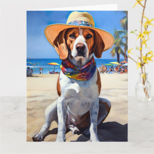 Beagle on Beach, summer gift for dog lovers Card