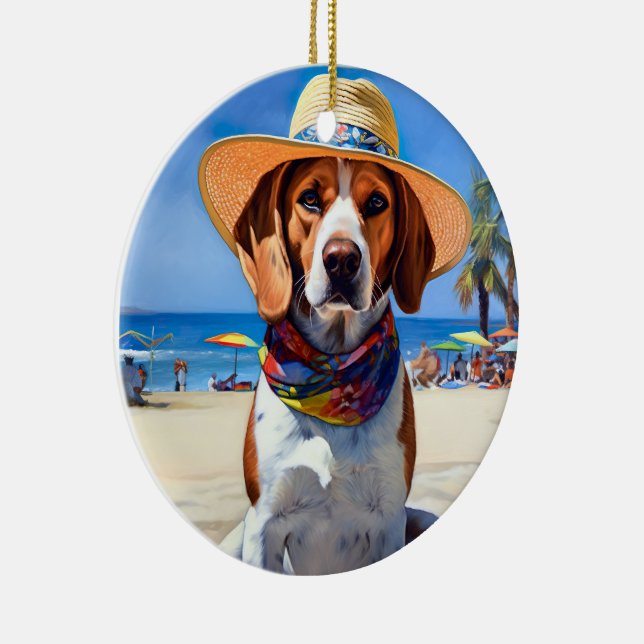 Beagle on Beach, summer gift for dog lovers  Ceramic Ornament (Right)