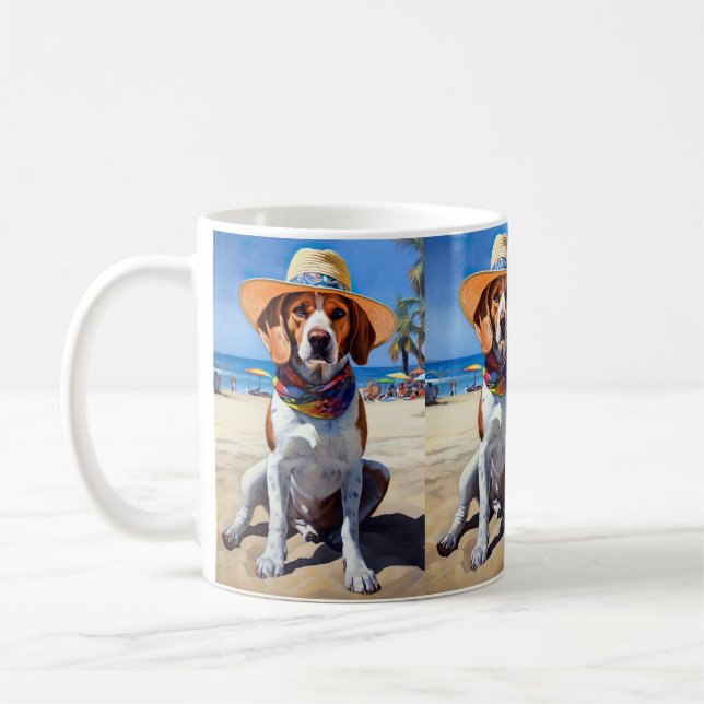 Beagle on Beach, summer gift for dog lovers  Coffee Mug (Left)