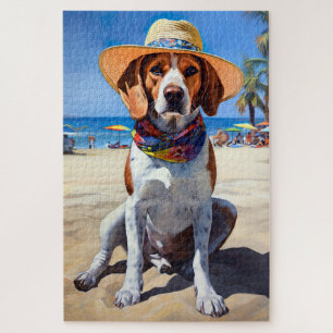 Beagle on Beach, summer gift for dog lovers Jigsaw Puzzle