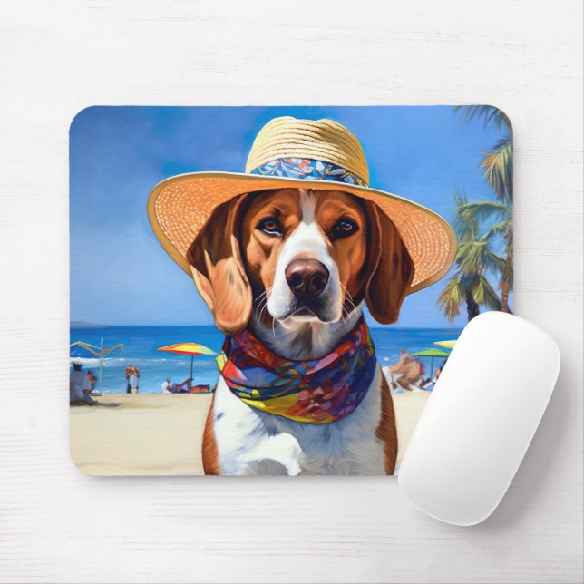 Beagle on Beach, summer gift for dog lovers  Mouse Pad (With Mouse)
