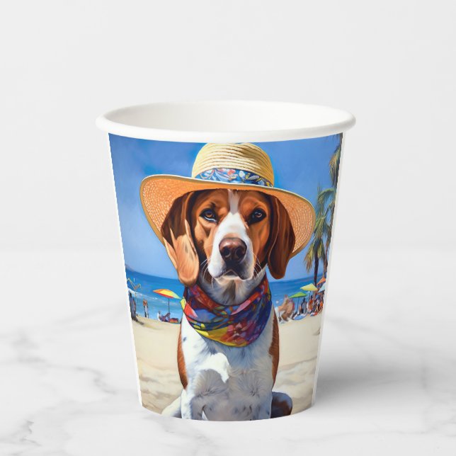Beagle on Beach, summer gift for dog lovers  Paper Cups (Front)