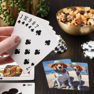 Beagle on Beach, summer gift for dog lovers Playing Cards