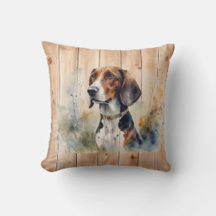 Beagle or Foxhound Hunting Dog Wood Look Throw Pillow