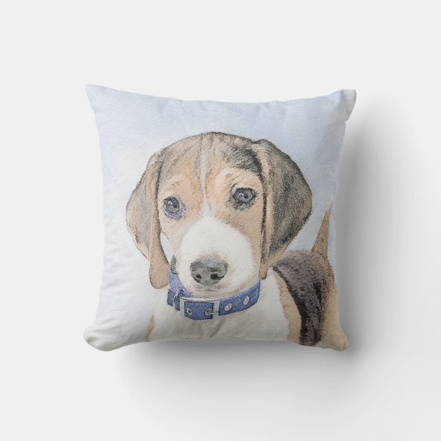 Beagle Painting - Cute Original Art Outdoor Pillow (Front)