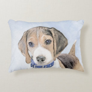 Beagle Painting - Cute Original Dog Art Accent Pillow