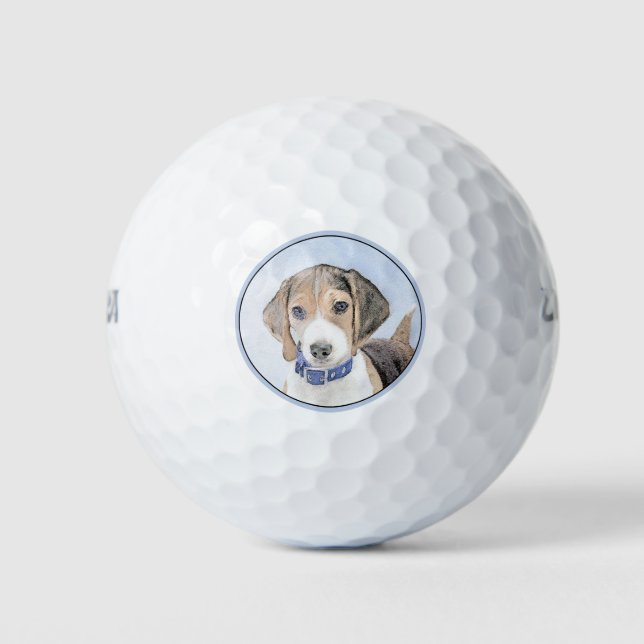 Beagle Painting - Cute Original Dog Art Golf Balls (Front)