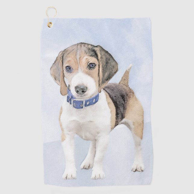Beagle Painting - Cute Original Dog Art Golf Towel (Front)