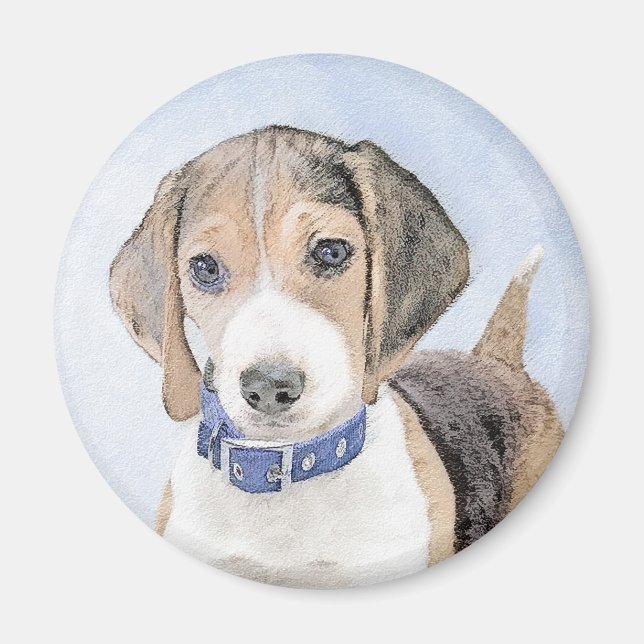 Beagle Painting - Cute Original Dog Art Magnet (Front)