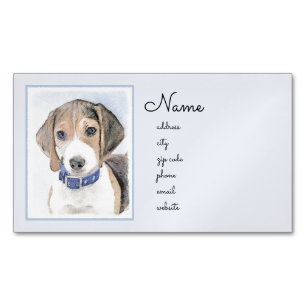 Beagle Painting - Cute Original Dog Art Magnetic Business Card
