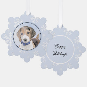 Beagle Painting - Cute Original Dog Art Ornament Card