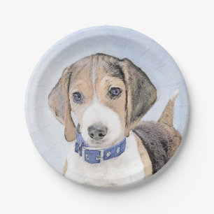 Beagle Painting - Cute Original Dog Art Paper Plate