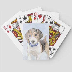 Beagle Painting - Cute Original Dog Art Playing Cards
